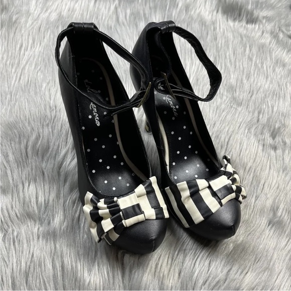 Lola Ramona Black Striped Vintage Retro Ankle Strap Heels Size EU 36 - Picture 1 of 15
